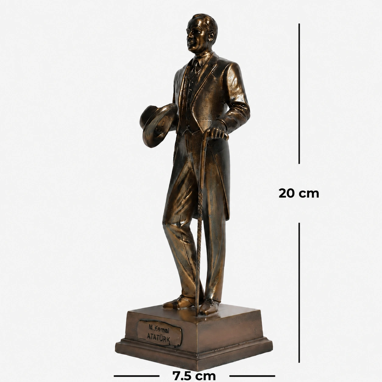20 cm antik bronz Şapkalı Atatürk Heykeli Biblo küçük boy ön görünüm